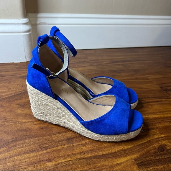 NWOT Allegra K Blue Espadrille Platform Ankle Strap Wedge Heel Sandals size 7.5 - Picture 10 of 11